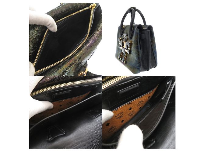Borsa 2-way MCM Milla Robot in pelle verniciata goffrata nera Nero - vista 9