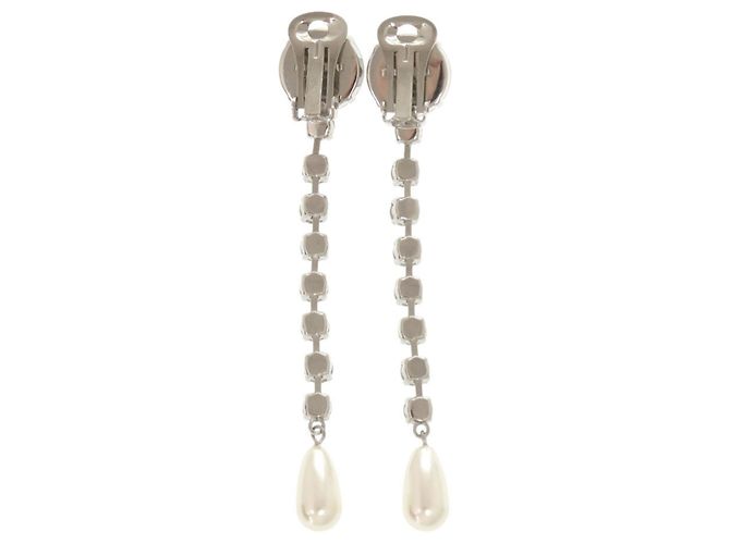 Orecchini Miu Miu in argento con cristalli e perle finte - vista 3