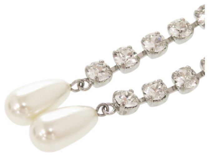 Orecchini Miu Miu in argento con cristalli e perle finte - vista 7