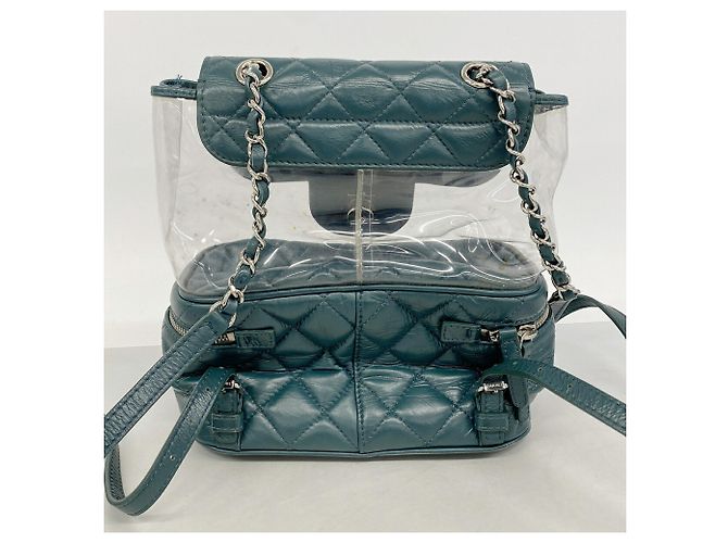 Zaino Chanel Matelassé in pelle d'agnello e vinile Verde - vista 12