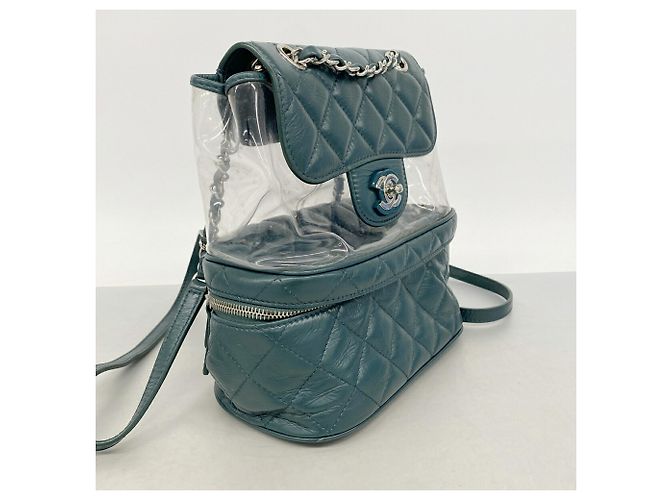 Zaino Chanel Matelassé in pelle d'agnello e vinile Verde - vista 2