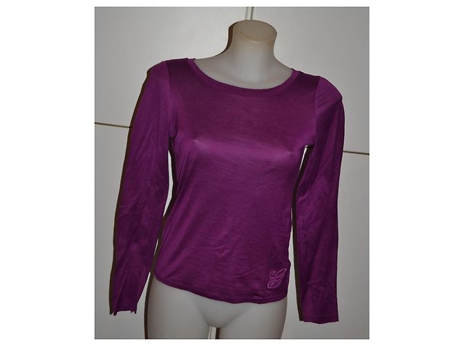 Gucci Maglietta a maniche lunghe in cotone viola Porpora - vista 2