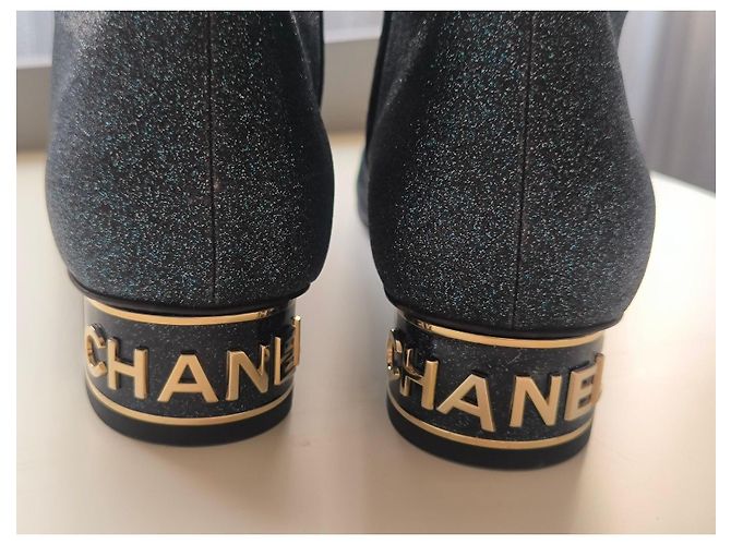 Stivaletti Glitter Chanel con Logo Dorato Nero Metallico - vista 10