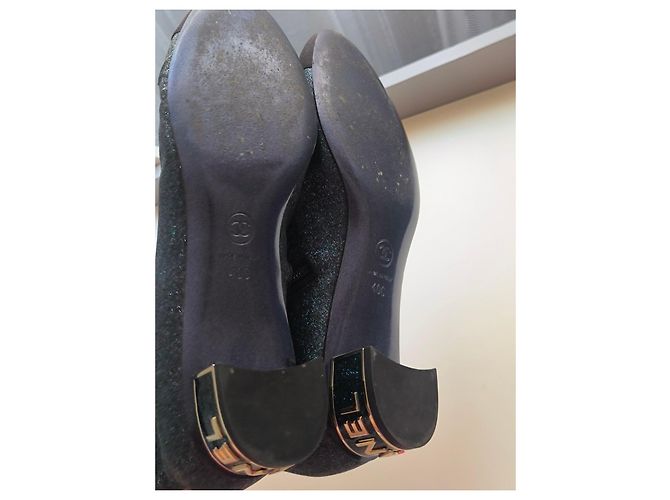 Stivaletti Glitter Chanel con Logo Dorato Nero Metallico - vista 11