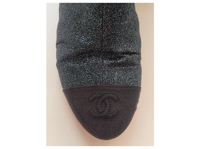 Stivaletti Glitter Chanel con Logo Dorato Nero Metallico - vista 12