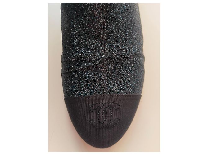 Stivaletti Glitter Chanel con Logo Dorato Nero Metallico - vista 13