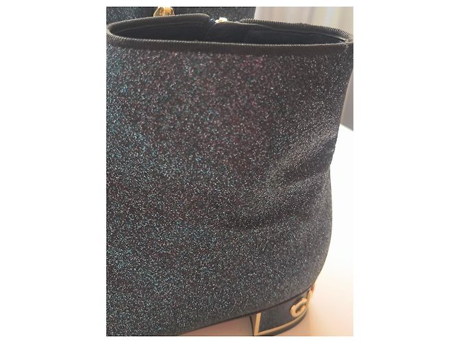 Stivaletti Glitter Chanel con Logo Dorato Nero Metallico - vista 19