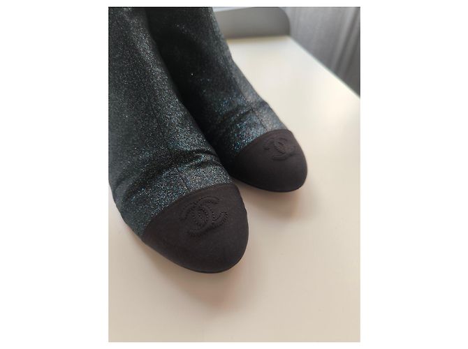 Stivaletti Glitter Chanel con Logo Dorato Nero Metallico - vista 20