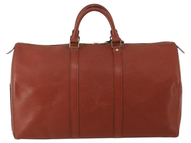 Borsa Louis Vuitton Keepall in pelle Epi 50 Marrone - vista 2