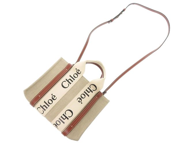 Borsa tote Chloé 2-Way Woody Small Beige - vista 7