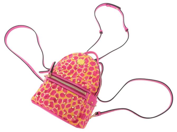 Mochila MCM de piel de becerro con estampado animal print Rosa Amarillo - vista 5