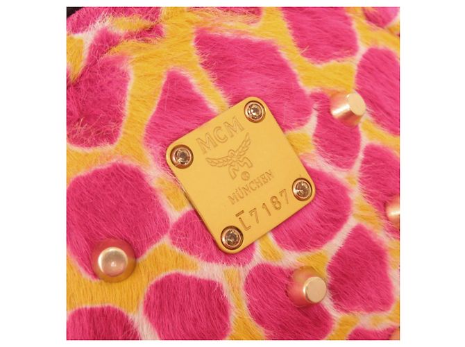 Mochila MCM de piel de becerro con estampado animal print Rosa Amarillo - vista 7