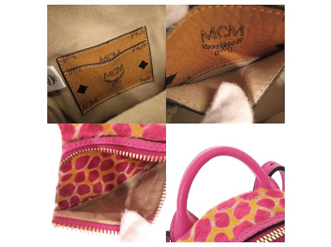 Mochila MCM de piel de becerro con estampado animal print Rosa Amarillo - vista 8