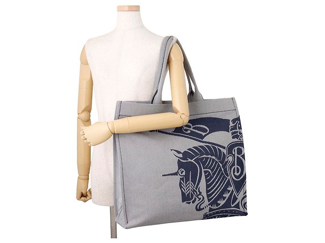 Borsa Tote Burberry Square Horse Canvas Nero - vista 4