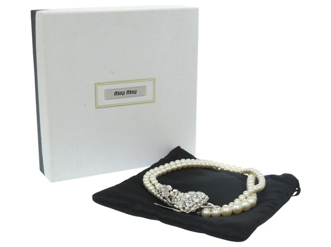 Collana Miu Miu a doppio giro di perle finte Argento Bianco - vista 2