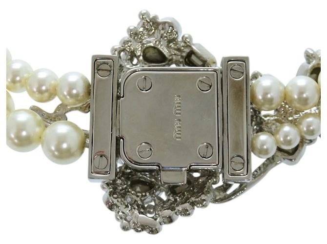 Collana Miu Miu a doppio giro di perle finte Argento Bianco - vista 6