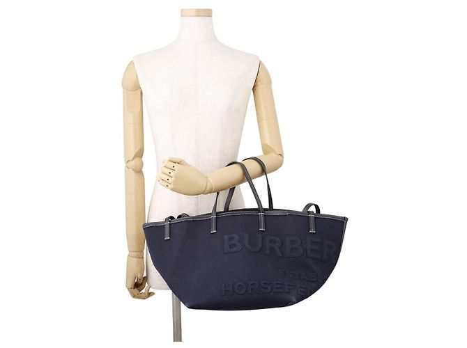 Borsa Tote Burberry Mini Beach Horseferry Canvas Nero - vista 4
