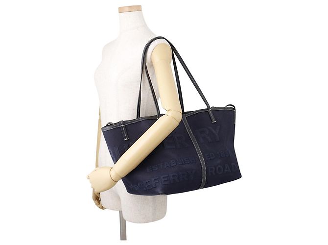 Borsa Tote Burberry Mini Beach Horseferry Canvas Nero - vista 5