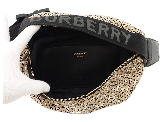 Borsa a mano Burberry TB Monogram in nylon Nero Beige Crudo - vista 5