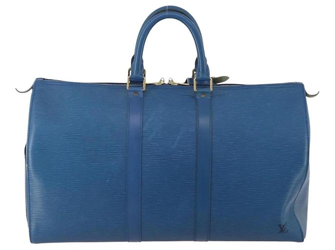Borsa Louis Vuitton Keepall in pelle Epi 45 Blu - vista 2