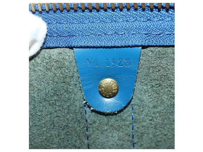 Borsa Louis Vuitton Keepall in pelle Epi 45 Blu - vista 7