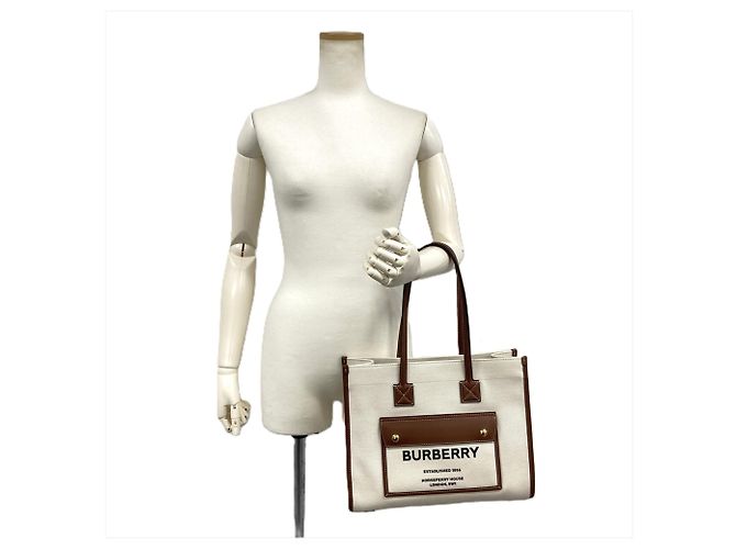 Borsa Tote Burberry Small Freya Beige - vista 8
