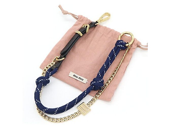 Portachiavi Miu Miu in pelle blu navy e oro D'oro - vista 7
