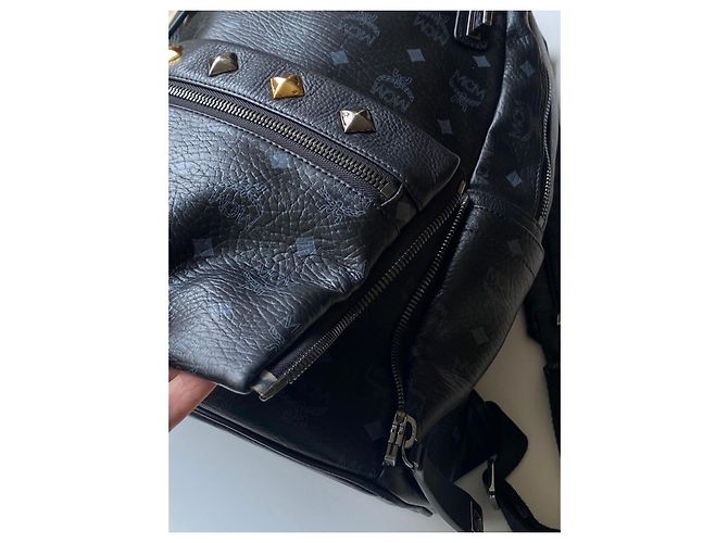 Zaino MCM Dual Stark Monogram Studded Nero - vista 12