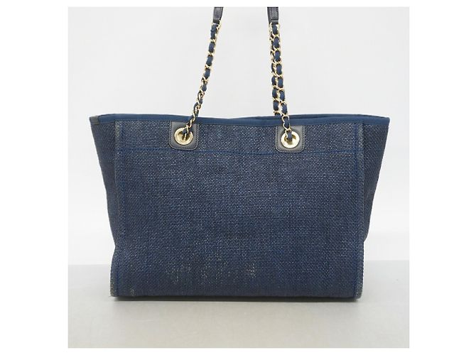 Chanel Deauville Stroh-Shopper mit Kette Marineblau - Ansicht 3