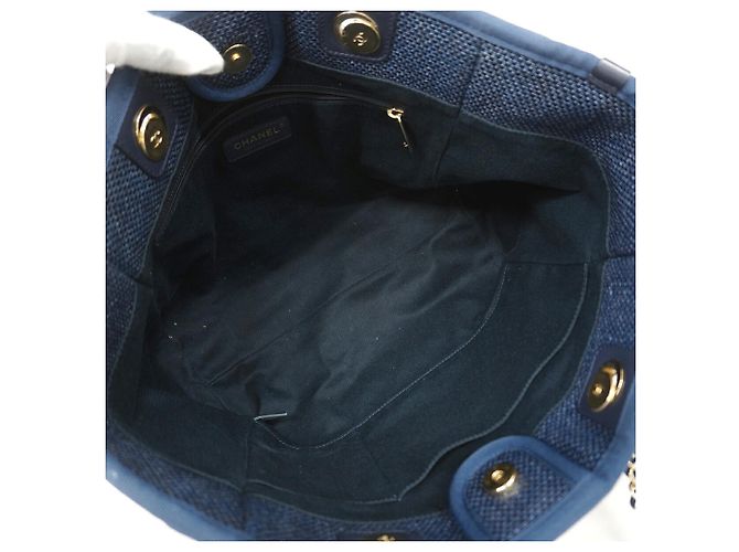 Chanel Deauville Stroh-Shopper mit Kette Marineblau - Ansicht 4