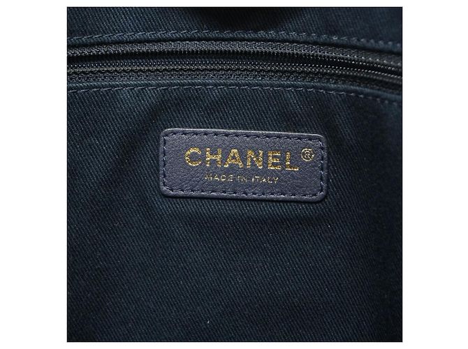 Chanel Deauville Stroh-Shopper mit Kette Marineblau - Ansicht 5