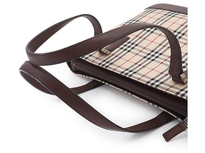 Sac à main cabas Burberry Nova Check Marron Beige - vue 7