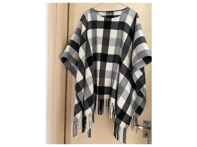 Michael Kors Poncho Capa de Cuadros de Lana Negro Blanco Gris - vista 2