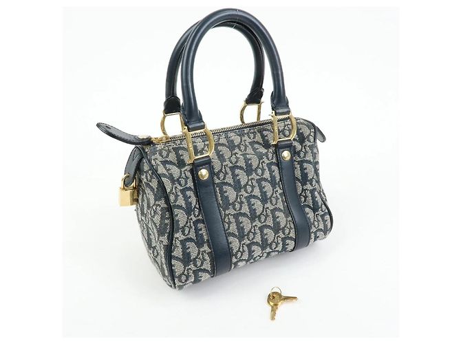 Borsa Christian Dior Trotter Mini Boston Blu Navy Beige - vista 7