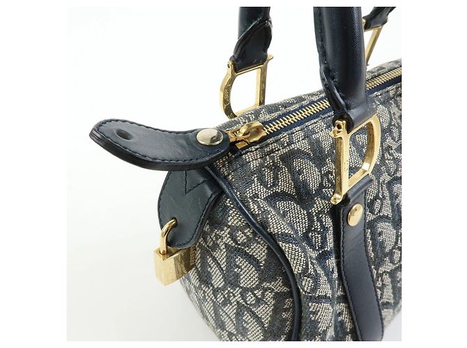 Borsa Christian Dior Trotter Mini Boston Blu Navy Beige - vista 8