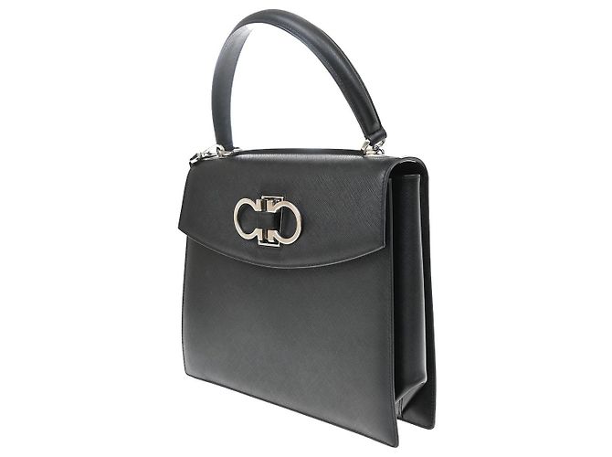 Salvatore Ferragamo Double Gancini Top Handle Saffiano Leather Small Nero - vista 3