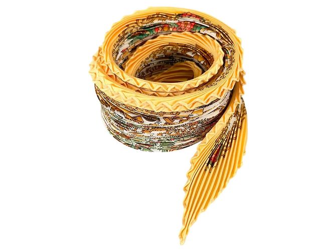 Pañuelo de seda plisado Hermès Blanco Verde Amarillo - vista 2