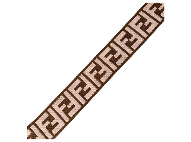 Alça Fendi FF Logo Castanho e Rosa Couro e Lona Marrom - vista 3