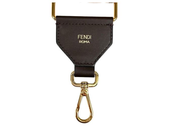 Alça Fendi FF Logo Castanho e Rosa Couro e Lona Marrom - vista 5