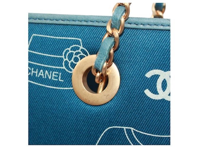 Bolsa de ombro Chanel em lona azul e couro - vista 15