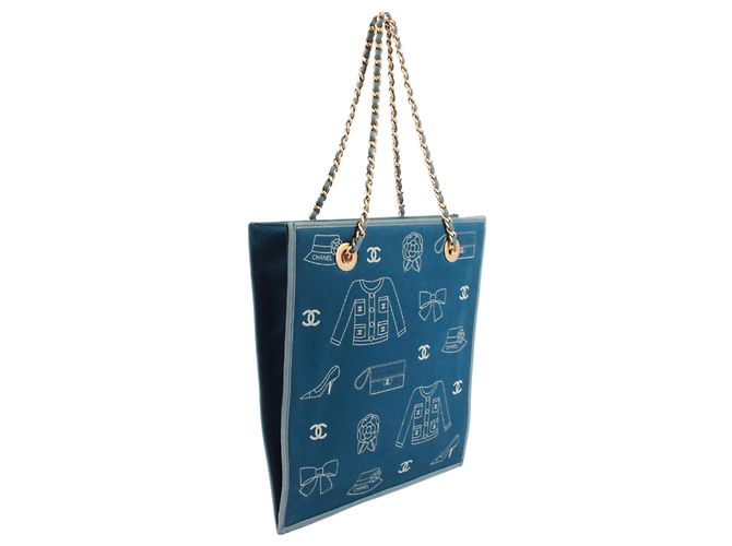 Bolsa de ombro Chanel em lona azul e couro - vista 2