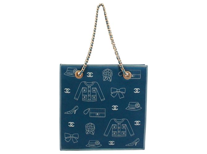Bolsa de ombro Chanel em lona azul e couro - vista 3