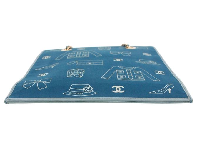 Bolsa de ombro Chanel em lona azul e couro - vista 4