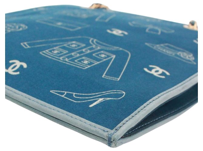 Bolsa de ombro Chanel em lona azul e couro - vista 5