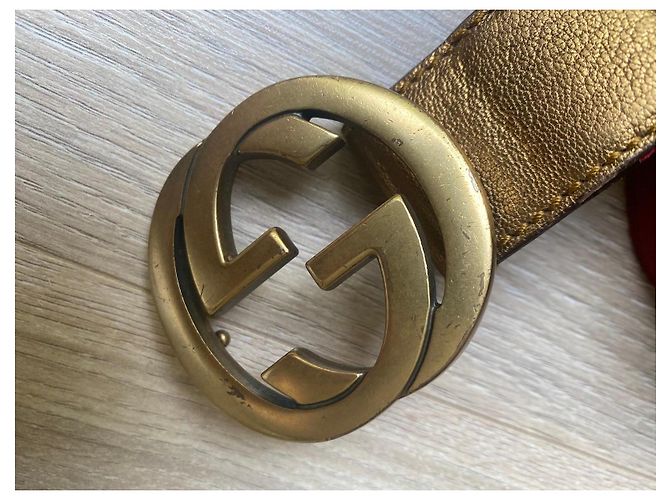 Cinturón Gucci GG Marmont Web Roja Dorado Verde - vista 2