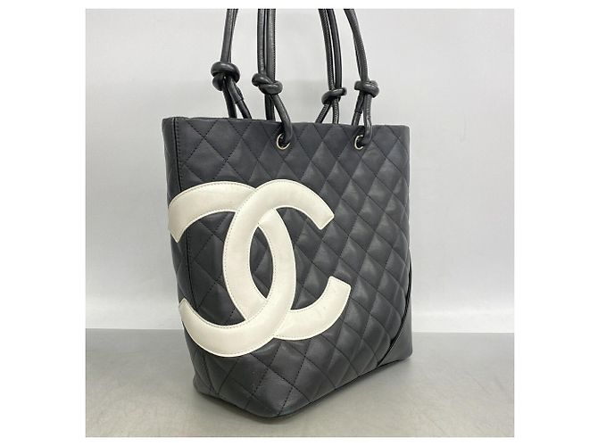 Borsa Tote Chanel Cambon in Pelle di Agnello Nero - vista 2