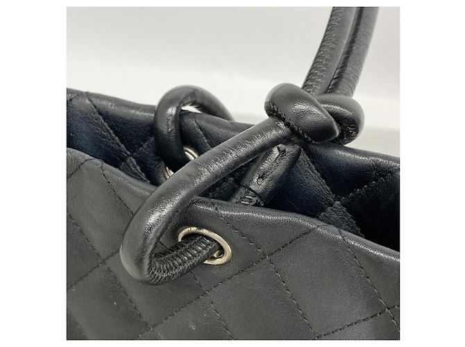 Borsa Tote Chanel Cambon in Pelle di Agnello Nero - vista 7
