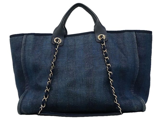 Chanel Deauville Tweed Chain Tote Bag Marineblau - Ansicht 12