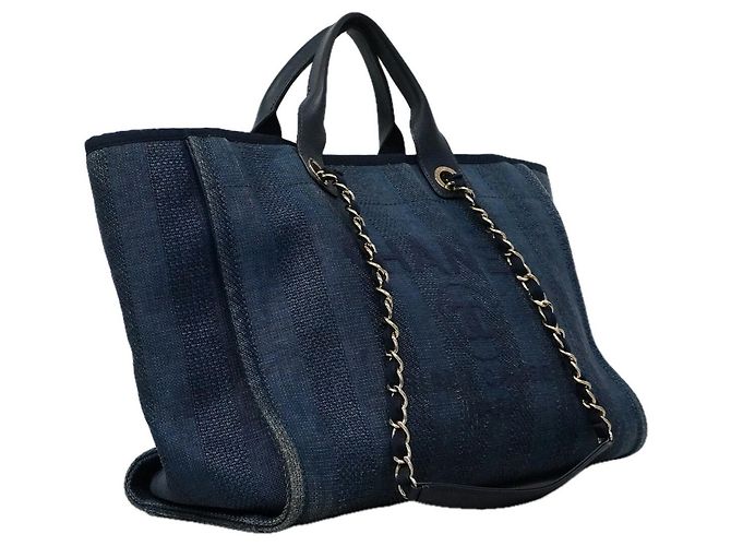Chanel Deauville Tweed Chain Tote Bag Marineblau - Ansicht 2