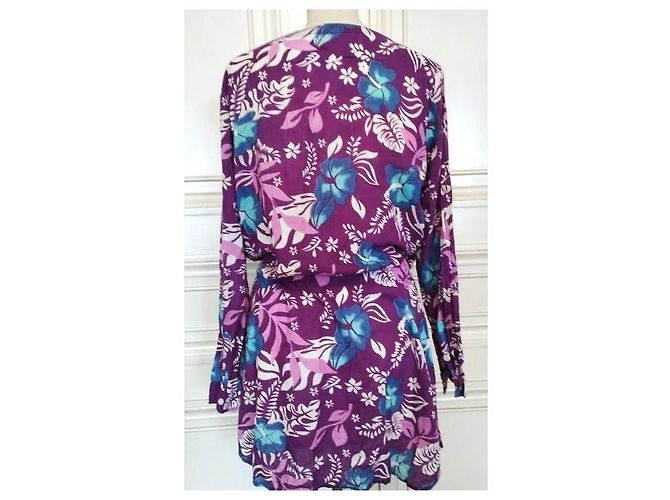 Antik Batik Hibiscus Baumwollkleid Lila - Ansicht 10